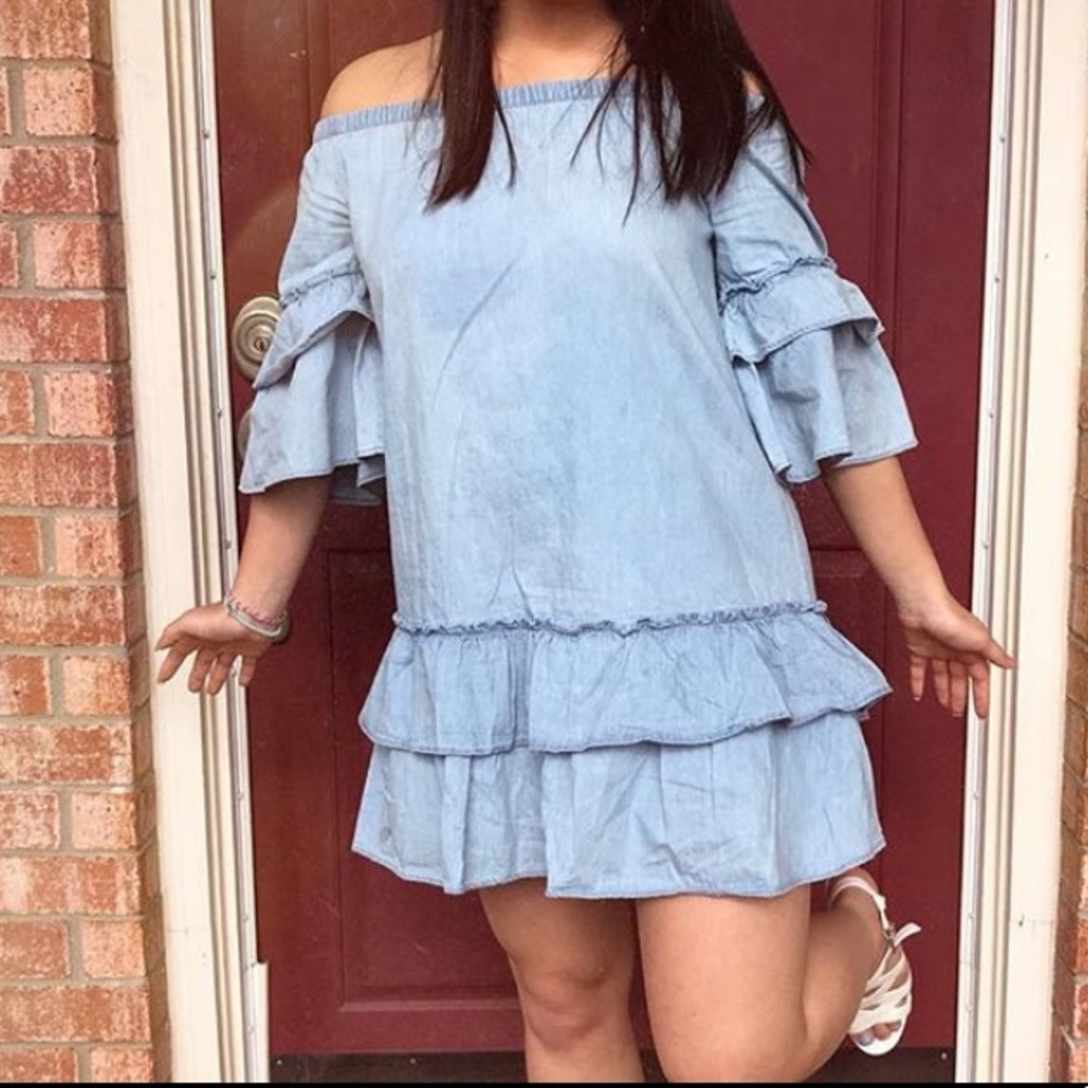 Blue off the shoulder dress